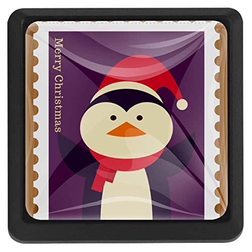 Tiradores cuadrados para cajones, diseño de muñeco de nieve, 3 unidades, para cocina, aparador, puerta, armario, Xmas Stamp Penguin, 37x25x17mm/1.45x0.98x0.66in