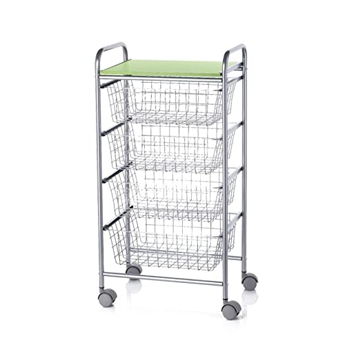 DON HIERRO - Carrito verdulero GREEN, 4 cestas de gran capacidad, Gris aluminio - Verde pistacho