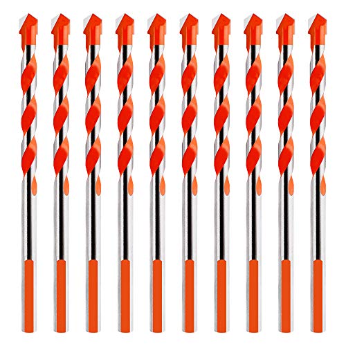 Juego de 10 Brocas Multifuncional Kit de Brocas de Aleación para Vidrio,Azulejos de Cerámica,Madera,Hormigón, Ladrillo 6mm Naranja