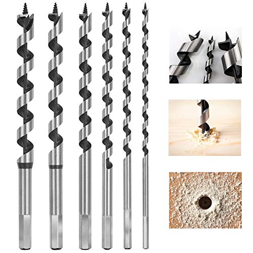flintronic Broca Madera Larga, 6 PCS Helicoidales Juego de Brocas Taladro, Brocas Madera Hexagonal para Taladrar Madera Corcho de Madera Dura, Diámetro de 6 mm / 8 mm / 10 mm / 12 mm / 14 mm / 16 mm