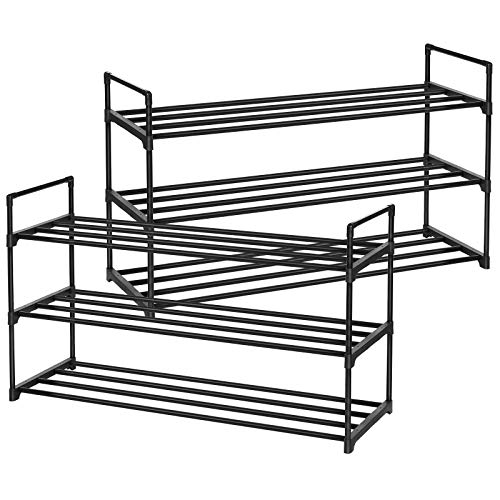 SONGMICS Zapatero de 3 Niveles, Juego de 2, Estantería de Zapatos, Estantería de Metal, para 12 a 15 Pares de Zapatos, Estante Apilable, para Pasillo, Salón, Dormitorio, 30 x 92 x 54 cm, Negro LSA06BK
