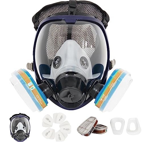 Mascarilla con respirador de cara completa, utilizada para pintar pintura, vapor y polvo orgánicos, mascara pintura Dos tipos de conectores, respirador con cubierta de gas con filtro de vapor orgánico