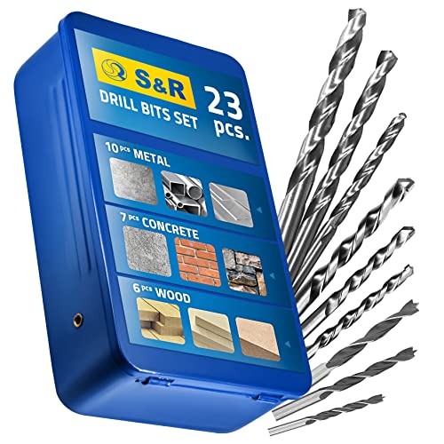 S&R Juego de Brocas para Pared y Hormigón/Metal/Madera. 15/23 Brocas (23 Brocas para Mixta)