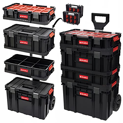 OliveBird Carro Herramientas 6 En 1 XL Caja De Herramientas con Ruedas para Taller Caja De Herramientas para Taller Móvil, Juego De Cajas De Herramientas Cajones De Plástico