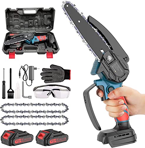 Mini Motosierra Bateria 6 Pulgadas, Eléctrica Motosierra de Mano, Sierra Podar Electrica Pequeñas Portátil, Poda de árboles Corte de Madera, 2 x 2000 mAh Baterías