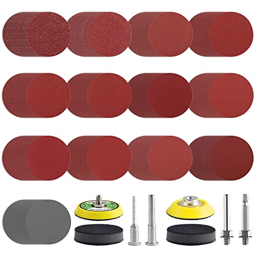 Lija 50mm 260PCS Disco de Lijas con Accesorios para Taladro Amoladora para Pulir Madera Faros Coche
