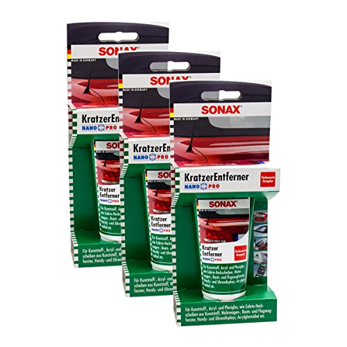 SONAX 3 x 03050000 Eliminador de arañazos plástico nanopro abrillantador Silicona Libre 75 ML