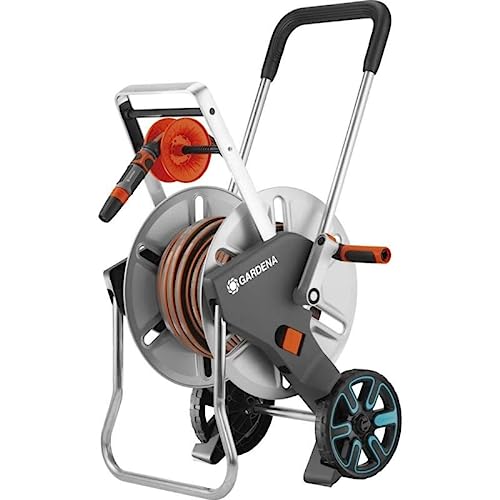 Gardena CleverRoll M Easy Metal Set: Carro para manguera con 60 m de capacidad, guía de manguera muy estable y estable, que incluye una manguera de 25 m (18547-20)