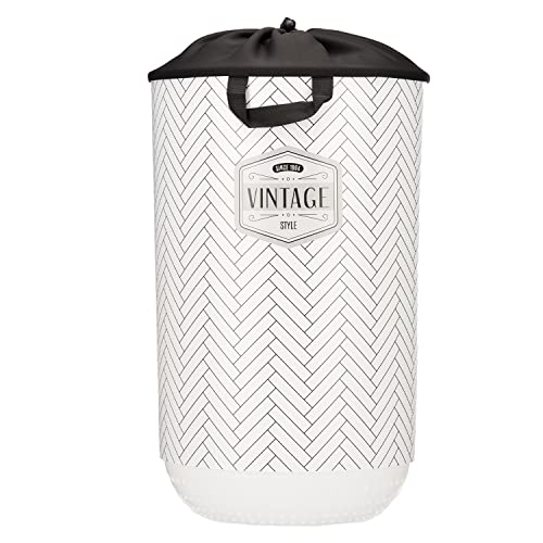 TIENDA EURASIA - Pongotodo de Tela y Plastico, Cesto Ropa Sucia, Capacidad 40 litros, Tamaño ø34 x 52,5cm, Cesta Ropa con Cierre Ajustable, Cesto de Viaje, Habitacion, Cocina, Baño (Vintage)