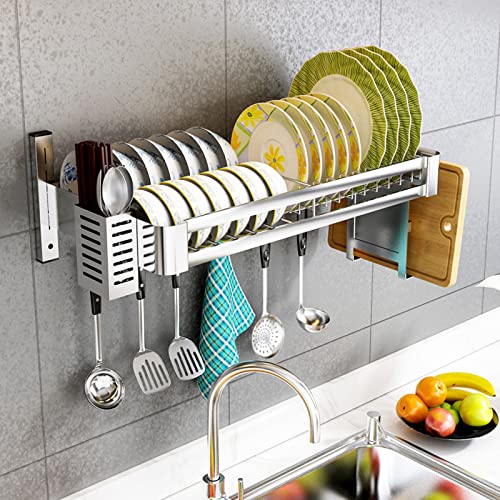 DSJGVN Escurreplatos Acero Inoxidable, Escurridor De Platos para Colgar En La Pared,para Secar Platos con Bandeja De Goteo Y Soporte para Cubiertos para El Hogar Y La Cocina,60cm/80cm