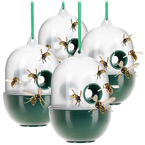com-four® Trampa para Insectos 4X de plástico - Trampa para Avispas para Colgar - protección contra Avispas, Moscas y avispones (04 Piezas - Transparente 12cm)