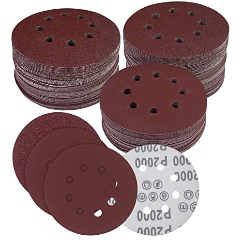 Fousenuk 100 piezas Discos Lija ø125mm Velcro, 8 Agujeros Lijas Para Lijadora Orbital, 40/80/120/180/320/400/600/800/1500/2000 Grit Papel de Lija para Pulir Hook and Loop Papel Lija Abrasivos Disco
