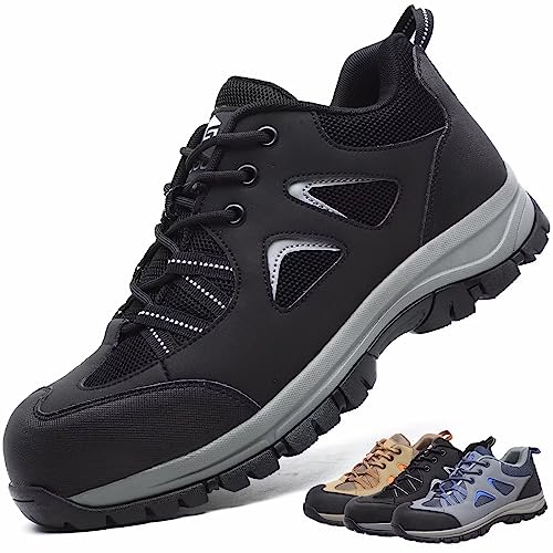Zapatos de Seguridad Hombre Mujer Calzado de Trabajo Ligeros Antideslizante Zapatillas de Seguridad con Punta de Acero Negro 37