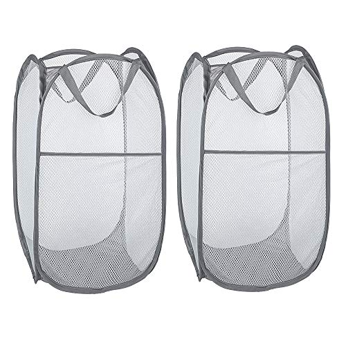 WD&CD Cestos para Lavandería Plegables 【2 Pack】Plegable Pop-Up Malla Cesto de Ropa Bolsa Bin Cesto Juguete Organizador de Almacenamiento Cesta de Lavandería Independiente Con Asas Extendidas (Gris)