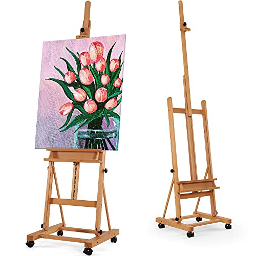 VISWIN Premium H Frame Caballete 190-370cm H, Caballete de Artista Grande de Madera de Haya para Pintar Lienzo, Caballete de Arte Móvil para Adultos, Caballete con Almacenamiento