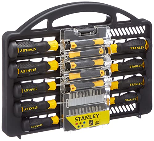 Stanley STHT0-62141 - Juego de destornilladores 34 piezas, 13 destornilladores y 20 puntas, Destornilladores Phillips y Torx + Destornillador de precisión, Estuche sintético, Mango ergonómico