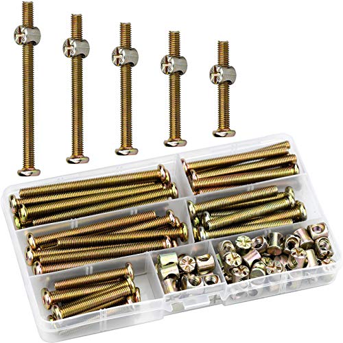 100pcs M6 Tornillos de Tuercas de Barril 40/50/60/70/80mm con Tuercas de Barril y Tuercas de Taco de Acero Galvanizado para Muebles para Muebles de Cunas Camas y Sillas