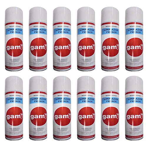 GAM Limpiador De Frenos En Spray. Frenos De Disco, Tambores, Pinzas De Freno y Pastillas. Moto, Coche, Furgoneta, Caminón y Maquinaria. Profesional y Doméstico. Spray De 400 ml. Pack De 12 Unidades