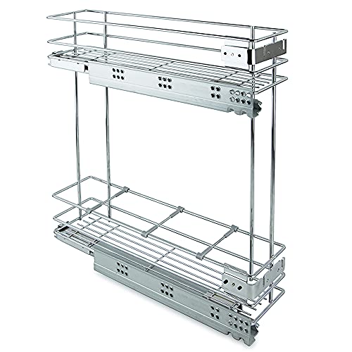 Emuca - Carro Botellero Extraíble con Mecanismo de Cierre Suave para Mueble de Cocina 200mm, Capacidad 25kg, 2 Niveles, Ajuste 5D, Acero Cromado