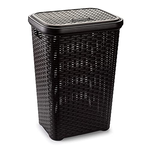 AC - Cesto para ropa sucia con tapa y asas - Estilo Rattan - Fabricado en españa - Cubo pongotodo para colada - Diseño imitación mimbre - Capacidad 60 Litros - 61,5 x 42,5 x 34 cm - Color Wengue