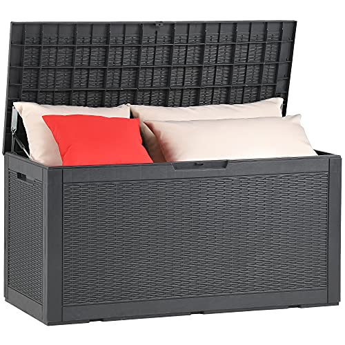 YITAHOME 380L Arcón de Ordenación Exterior, Resina Grande Caja de Almacenaje de Jardín para Exteriores Muebles de Patio