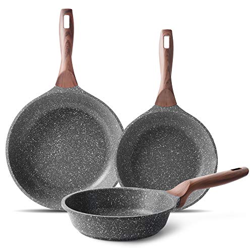 ilimiti Set de 3 Sartenes inducción antiadherentes Granit para Todo Tipo de cocinas con Mango de bakelita Tacto Suave, Ø20cm, Ø24cm y Ø28cm, 3pcs.