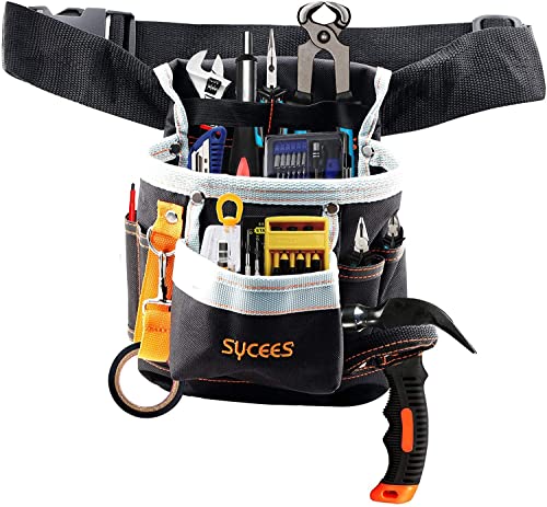 SYCEES Bolsa de Herramientas con Cinturón Ajustable Portaherramientas Electricista Riñonera Multifucional Oganizador Herramientas Lateral Carpintero Trabajo Herramienta Manual de Tejido Oxford，Negro