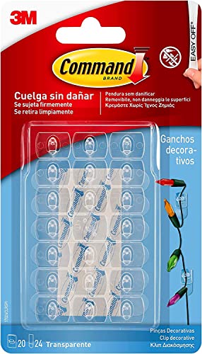 Command 17026CLR - Ganchos Plásticos mini para decoración con tiras transparente, Pack de 20