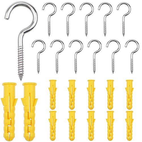 CYUaoao 12 Piezas Ganchos de Tornillo Plateados de Acero Inoxidable M4 * 50mm Gancho Atornillable para Techo Ganchos de Tazas Ganchos Tornillo para Colgar Taza y Ropa en Hogar - con Tubo de Expansión