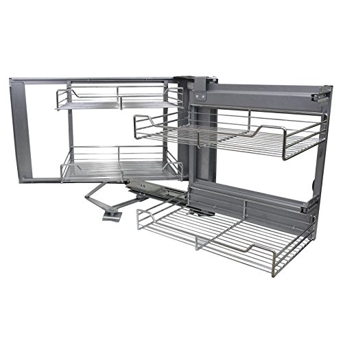 4 Cestos Extraíbles de Acero Inoxidable para Mueble de Rincón Ciego 90-100cm, Mano Derecha Tire Cestas de Cocina con Cierre Suave Armario Organizador Alacena Despensa Almacenamiento Almacenaje