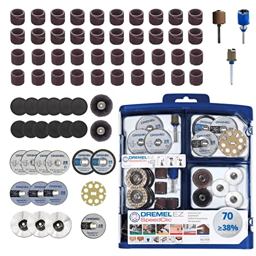 Dremel SC725 Kit de 70 Accesorios Variados - Juego de Accesorios para Herramienta Rotativa para Tallar, Fresar, Amolar, Limpiar, Pulir, Cortar, Lijar y Grabar