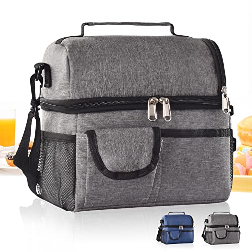 Bolsa Termica Porta Alimentos 8L Bolsa Almuerzo Bolsa de Enfriamiento Portátil Bolsa Isotérmica Con Correa de Hombro Ajustable Adecuada para Oficina, Escuela, Exterior (Gris)