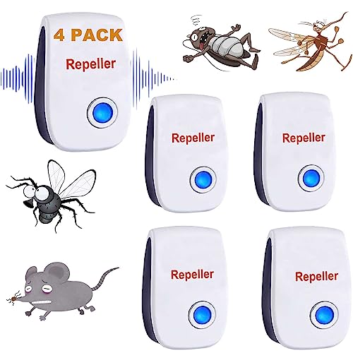 Repelente Mosquitos Ultrasonidos, [4-Pack] Antimosquitos Electrico Anti Mosquitos Anti Moscas Anti Cucarachas Interior Casa, Repelente Ultrasónico de Plagas