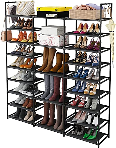 Finew Zapatero de 9 Niveles, Zapateros de Metal con 23 estantes, Capacidad para 50 – 55 Pares de Zapatos y Botas, Estante Zapatero para Sala de Estar, Entrada de pasillos, vestuarios - Negro