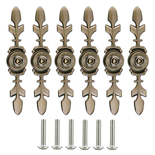 Dtoterul 6 Piezas Tiradores de Puerta Tiradores de Armarios Tiradores Vintage para Cajones Tiradores Cocina con Tornillos Herrajes Antiguos para Muebles,Tiradores Pomos para Cajone Armario,bronce