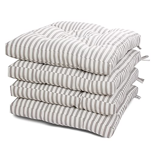 Viste tu hogar Pack 4 Cojines para Silla, 45x45x5 CM, Efecto Tridimensional, Relleno de Algodón, Diseño a Rayas, Ideal para la Decoración de Cocina y Sala, Color Gris, Fabricado en España