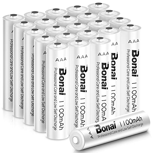 BONAI 1100mAh Pilas Recargables Ni-MH AAA, 1200 Ciclos, 1,2V Alta Capacidad Pilas AAA Recargable Precargadas, Baja Autodescarga(24 Piezas)