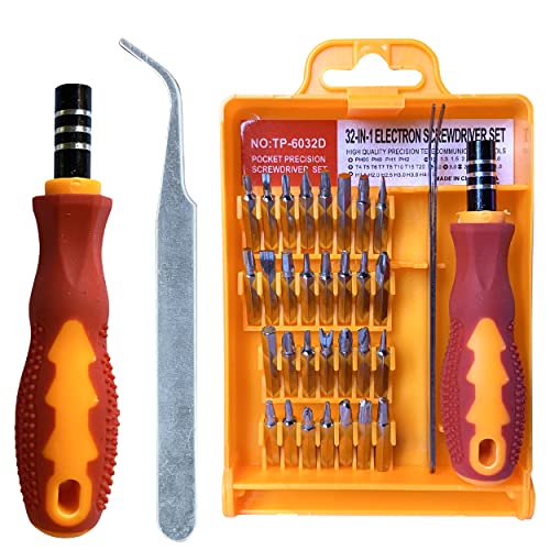 Juego De Destornillador De Precisión Multipuntas Incluye 32 en 1+una pinza, Destornilladores con Mango Ergonómico Bimaterial y Cabeza Magneticas, set de Destornillador con estuche multiusos