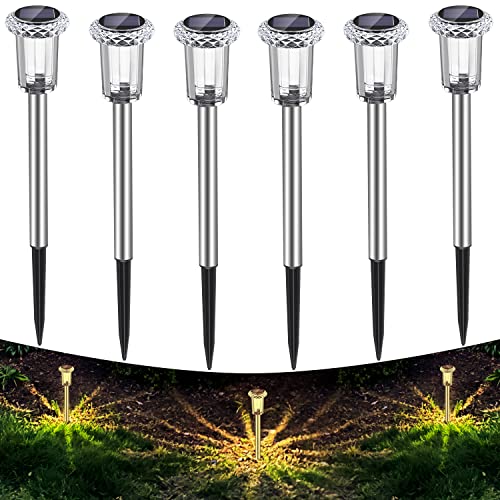 Auting Lámparas solares para exteriores, Lámparas solares para jardín, exteriores, Blanco Cálido, IP65 resistente al agua, inalámbricas, luces LED de jardín para jardín, balcón,6 unidades