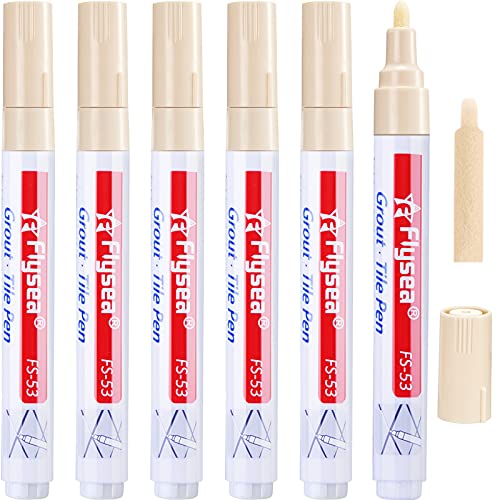 Outus 6 Plumas de Azulejos Marcador de Reparación Bolígrafo Restaurador de Lechada de Pared Pluma de Relleno de Lechada para Restaurar Azulejos Piso Pared Baños Cocina (Beige)