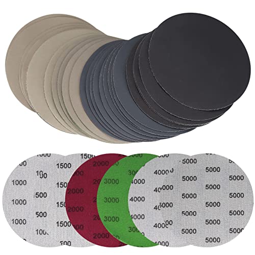 30 Piezas Discos de Lijado Seco y Húmedo de Agua Redonda, 125 mm/5 Pulgadas Discos Abrasivos para Lijar, Papel de Lija para Muebles Madera Metal, Grano 1000/1500/2000/3000/4000/5000