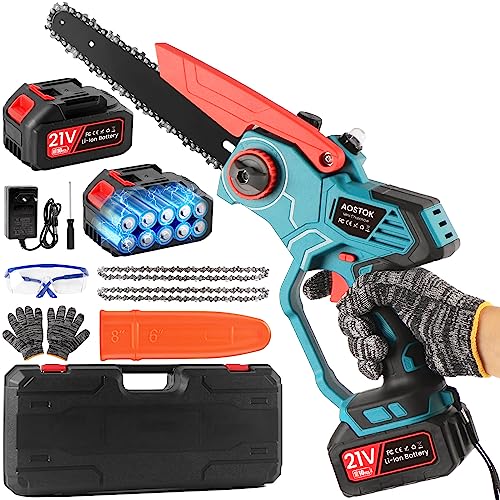 Mini Motosierra Bateria 8 Pulgadas, 4000mAh Motosierra portátil con Engrasador Automáticopara, 2 Baterías y 2 Cadenas, Mini Eléctrica Motosierra de Mano para Podar Jardinería, Cortar Madera y Arbusto