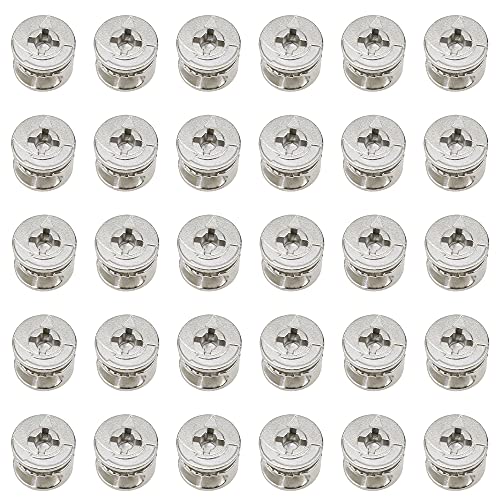 30 Piezas de Unión para Muebles, Herrajes de Levas, Aleación de Cinc Niquelada, Conectores para Muebles, Grifería Excéntrica, Diámetro de 15 X 11,5 Mm, para Armario, Cajón, Armario o Paneles