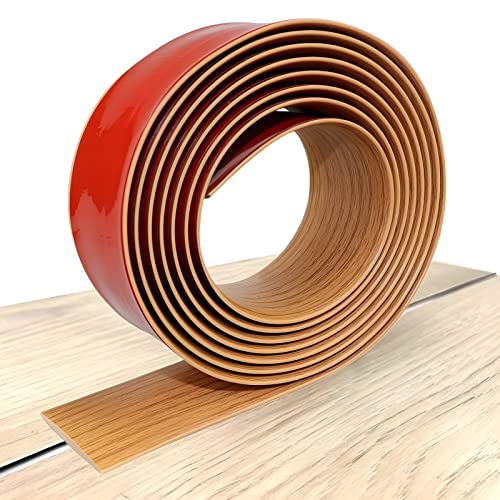 Bekeify Cinturón de Transición del Suelo Autoadhesivo Cubierta de la Puerta del Suelo Barra de Umbral Laminada PVC Barra de Conexión de Brecha Plana Banda Divisoria del Suelo Marrón Claro 5 x 300 cm