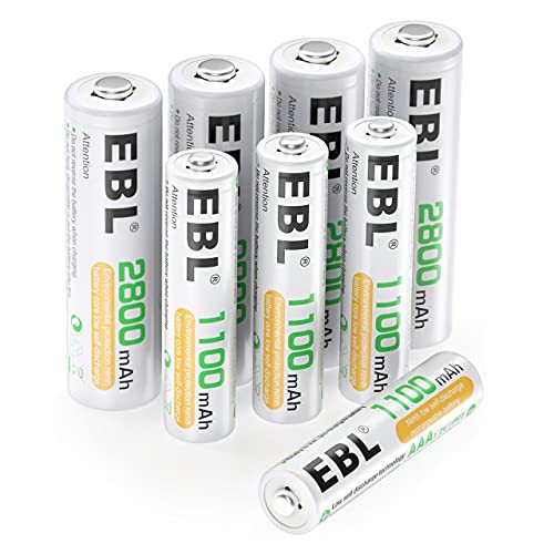 EBL 8 Pack AA AAA Pilas Recargables Ni-MH de 1,2V, 4 x Pilas Recargables AA 2800mAh y 4 x Pilas Recargables AAA 1100mAh