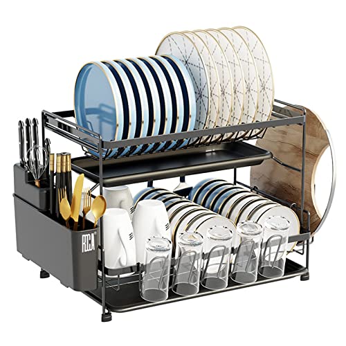 ROCJA Escurreplatos Acero Inoxidable, Escurridor De Platos para Fregadero, Soportes para Utensilios Y Tablas De Cortar, 2 Niveles, Escurre Platos de Gran Capacidad