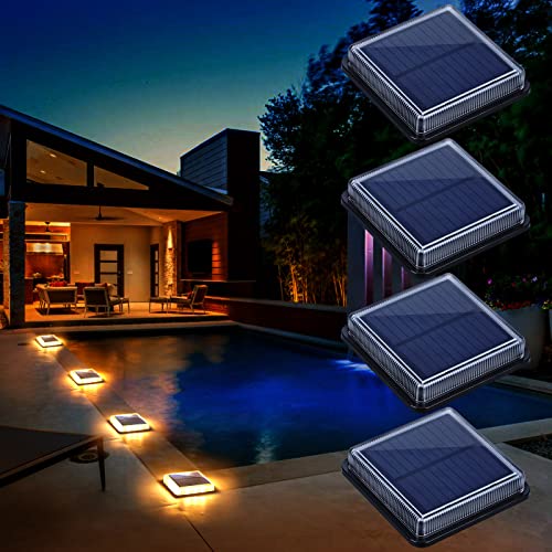 Luces Solares Jardin, Lámpara Solar Exterior IP68 Impermeable Auto ON/OFF Luz Solar del Piso para Step Garaje Camino Patio Deck Entrada Vía Calle Valla - Blanco Cálido - Cuadrado - 4 Pack