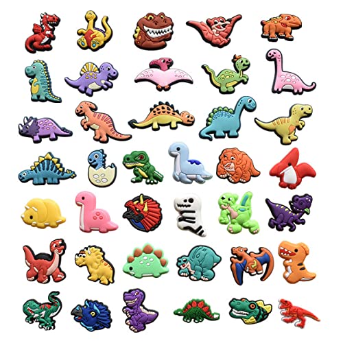 Tashce 39pcs Shoe Charms, Dinosaurio Adornos de Zapatos, Pins Decorativos de Dibujos Animados Accesorios y Encantos para Zapatos, PVC Encantos Cristal Clog ​Adornos para Zapatos para Niñas y Niños