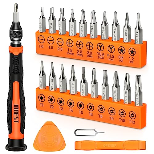 JOREST 24Pcs Destornilladores Precision Kit, Set Herramientas con Torx T1 T2 T3 T5 T6 T8 T9 T15, Triwing Y000, Phillips PH000, P2/P5, -1.0/2.0, etc, per Switch,PS4, Laptop, Mac, Xbox, PC, Gafas, etc