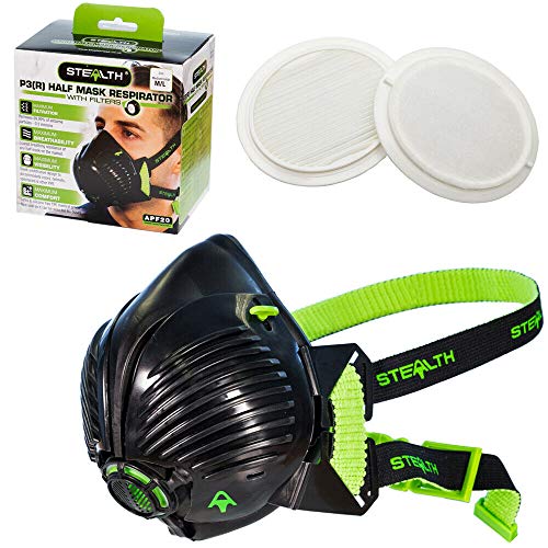 Mascarilla Stealth Mask P3 con filtros HEPAC reemplazables, mascarilla de respiración, filtra el 99,99% de partículas, mascarilla P3 para actividades de pintura, construcción, fabricación tamaño M/L